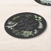 Zwart elegant modern botanisch script bruiloft ronde kartonnen onderzetter (Gebogen)