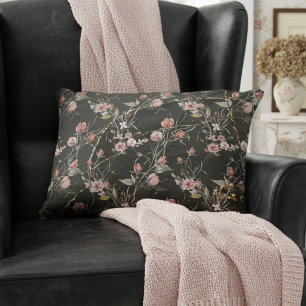Zwart Elegant Modern Floral Roos Accent Kussen