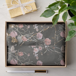 Zwart Elegant Modern Floral Roos Tissuepapier