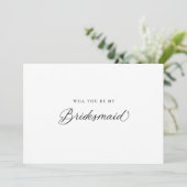 Zwart Elegant Modern Script bruidsmeisje voorstel Kaart (Staand voorkant)