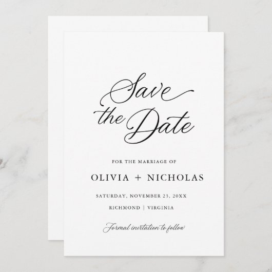 Zwart Elegant Modern Script Kalligrafie Kaart (Voorkant / Achterkant)