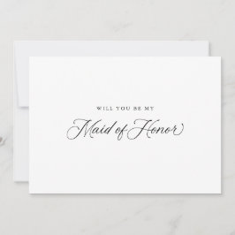 Zwart Elegant Modern Script Maid of Honor Voorstel Kaart