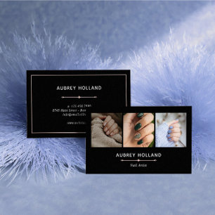 Zwart Elegant Nail Artist Fotocollage Visitekaartje
