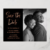 Zwart | Elegant Photo Save the Date Roos Gold Folie Uitnodiging Briefkaart (Voorkant)