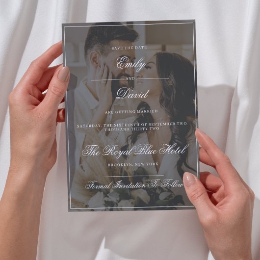 Zwart Elegant QR Code Foto Overlay Save The Date