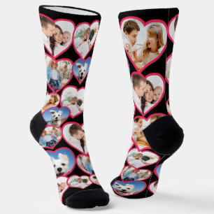 Zwart Elegant Rood Hart Patroon   5 Fotocollage Sokken