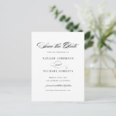 Zwart elegant script de datum opslaan briefkaart (Staand voorkant)