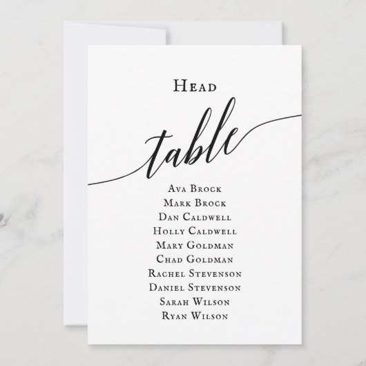 Zwart Elegant Script Hoofd Tafel Zitting Grafiek Kaart (Achterkant)