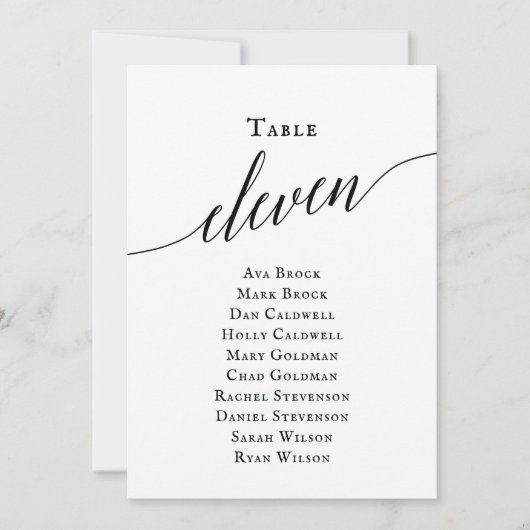 Zwart Elegant Script Tabel Nummer 11 Zitting Grafi Kaart (Voorkant)