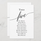 Zwart Elegant Script Tabel Nummer 5 Zitplaatskaart Kaart (Voorkant / Achterkant)