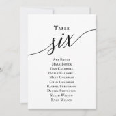 Zwart Elegant Script Tabel Nummer 6 Zitplaatskaart Kaart (Voorkant)