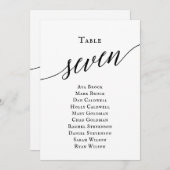 Zwart elegant script tabel nummer 7 kaart (Voorkant / Achterkant)