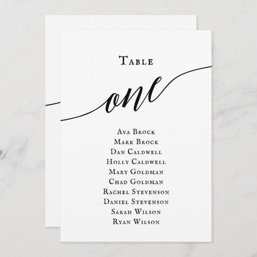 Zwart elegant Script Table Number 1 (Zitdiagram) Kaart (Voorkant / Achterkant)
