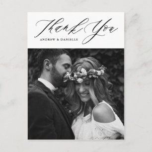 Zwart elegant script verticale bruiloft Hartelijk  Briefkaart