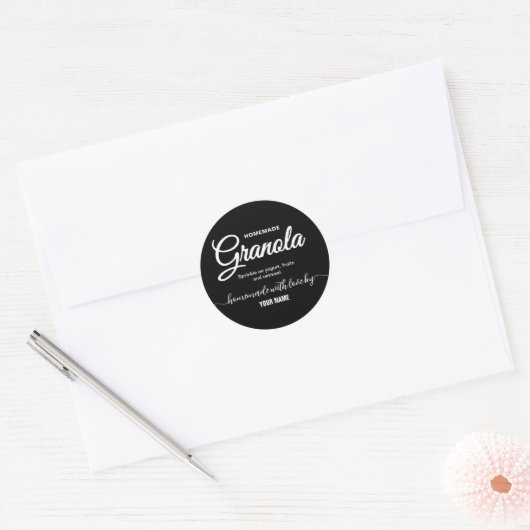 Zwart Elegant Script zelfgemaakt granola label (Envelop)