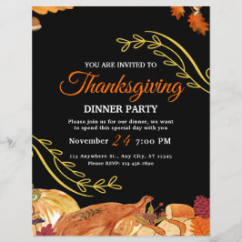 Zwart Elegant Thanksgiving etentje Printable Flyer