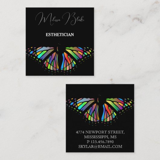 Zwart elegant vierkant visitekaartje (Voorkant / Achterkant)