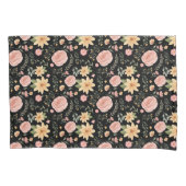 Zwart Elegant  Wildflower Roos Pattern Kussensloop (Voorkant)