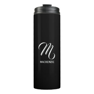 Zwart Elegant wit aangepast monogram met naam Thermosbeker