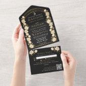 Zwart Elegante Arch Art Nouveau QR Code Huwelijk All In One Uitnodiging (Afscheurbaar)