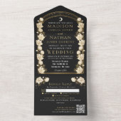 Zwart Elegante Arch Art Nouveau QR Code Huwelijk All In One Uitnodiging (Binnen)