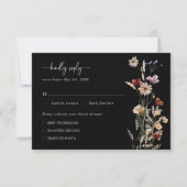 Zwart Elegante Bloemen Boho RSVP Kaart (Voorkant)