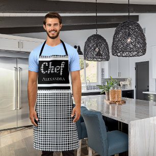 Zwart Elegante Chef Buffalo Plaid Zwart Wit Schort