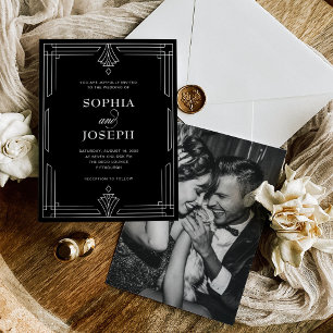 Zwart Elegante Glamoureuze Formele Huwelijksfoto Kaart