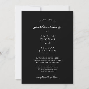 Zwart Elegante Minimalistische Fotobruiloft Kaart