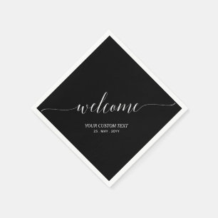 Zwart   Elegante Stijlvolle Lettertype Welkom Fees Servet