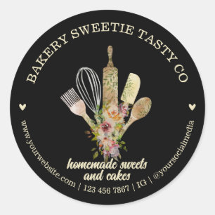 Zwart Elegante Zelfgemaakte Catering Bakkerij Chef Ronde Sticker