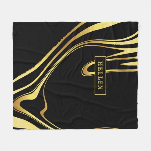 Zwart en abstract goudvormig ontwerp fleece deken (Voorkant (Horizontaal))