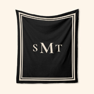 Zwart en amandel drieletterige monogram fleece deken