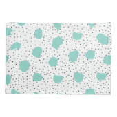 Zwart en Aqua Blue Abstracte Stippen Patroon Kussensloop (Achterkant)