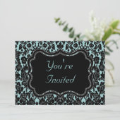 Zwart en Aqua Damast Kaart (Staand voorkant)