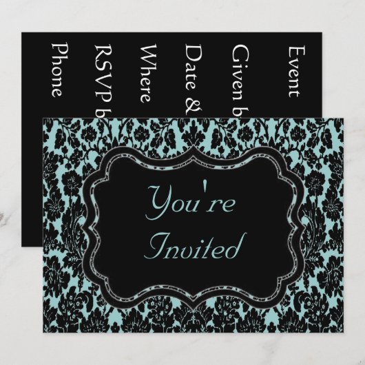 Zwart en Aqua Damast Kaart (Voorkant / Achterkant)