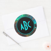  zwart en Aqua Drielettermonogram Ronde Sticker (Envelop)