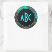  zwart en Aqua Drielettermonogram Ronde Sticker (Tas)