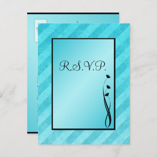 Zwart en Aqua Stripe R.S.V.P Briefkaart (Voorkant / Achterkant)