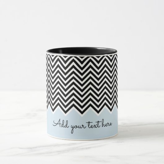 Zwart en baby blauw Modern Chevron Custom TEXT Mok (Midden)