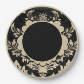 Zwart en beige bloemig formeel trouwpapier bord (Voorkant)