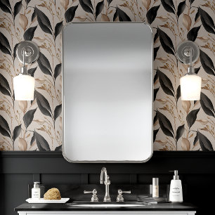 Zwart en beige botanisch blad bloemmotief behang