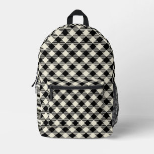 Zwart en beige diagonale geruite plaid patroon bedrukte rugzak