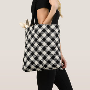 Zwart en beige diagonale geruite plaid patroon draagtas
