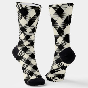 Zwart en beige diagonale geruite plaid patroon sokken