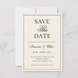 Zwart en beige minimalistisch script bruiloft save the date