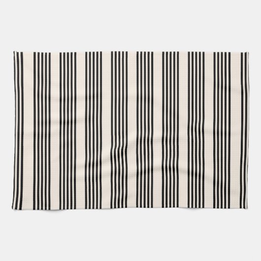 Zwart en beige vijf strips theedoek (Horizontaal)