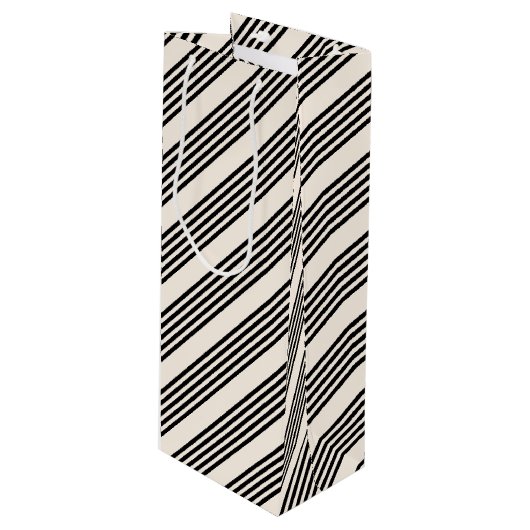 Zwart en beige vijf strips wijn cadeautas (Voorkant Gekanteld)