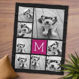 Zwart en Bes 8 Foto Collage --- KAN kleur aanpasse Fleece Deken