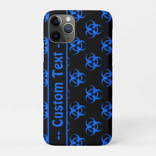 Zwart en Blauw Biohazard Telefoon Case w / Tekst (Achterkant)